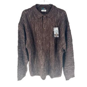 Godbody Sweater Mens XL Brown 3D Knit Geometric 90s Biggie Cosby Grandpa NEW